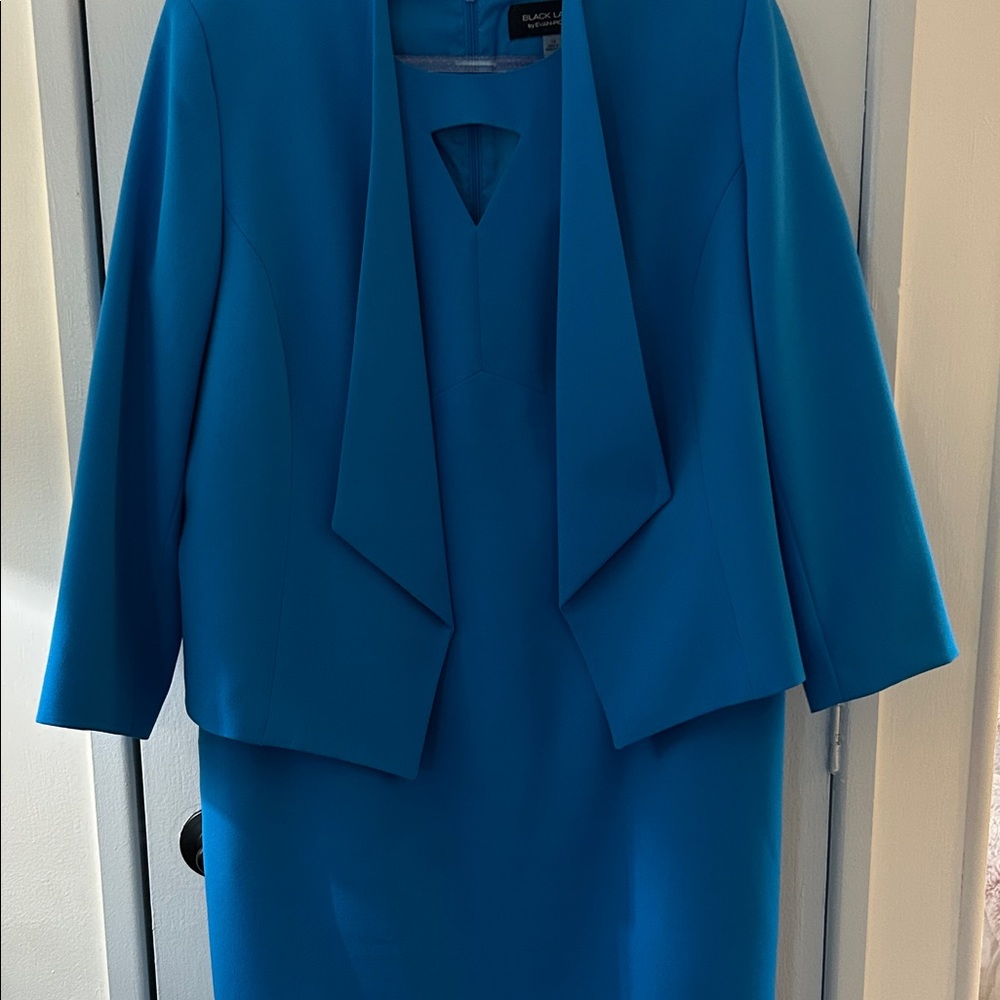 EUC Evan/Picone Black Label Sleeveless Sheath Dress with Jacket in vibrant blue